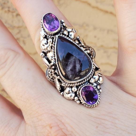 New Chevron Amethyst 925 Silver Queen Bee Statement Ring. - Picture 5 of 16